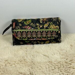 Black and Green Floral Wallet with Geometric‎ Band Wallet or Fanny Pack